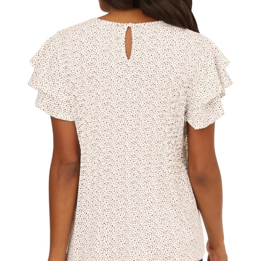 Adrianna Papell White Polka Dot Flutter Sleeve Pleated Blouse - Picture 5 of 9
